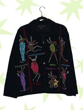 VTG Lifestyle 100% cotton embroidered reindeer corduroy button up L